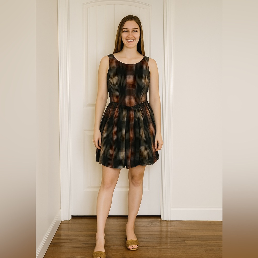 Banana Republic Plaid Dress in Red and Black 100% Silk